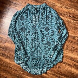 Free People Small Green Oversized Long Sleeve Tunic Boho Blouse Women